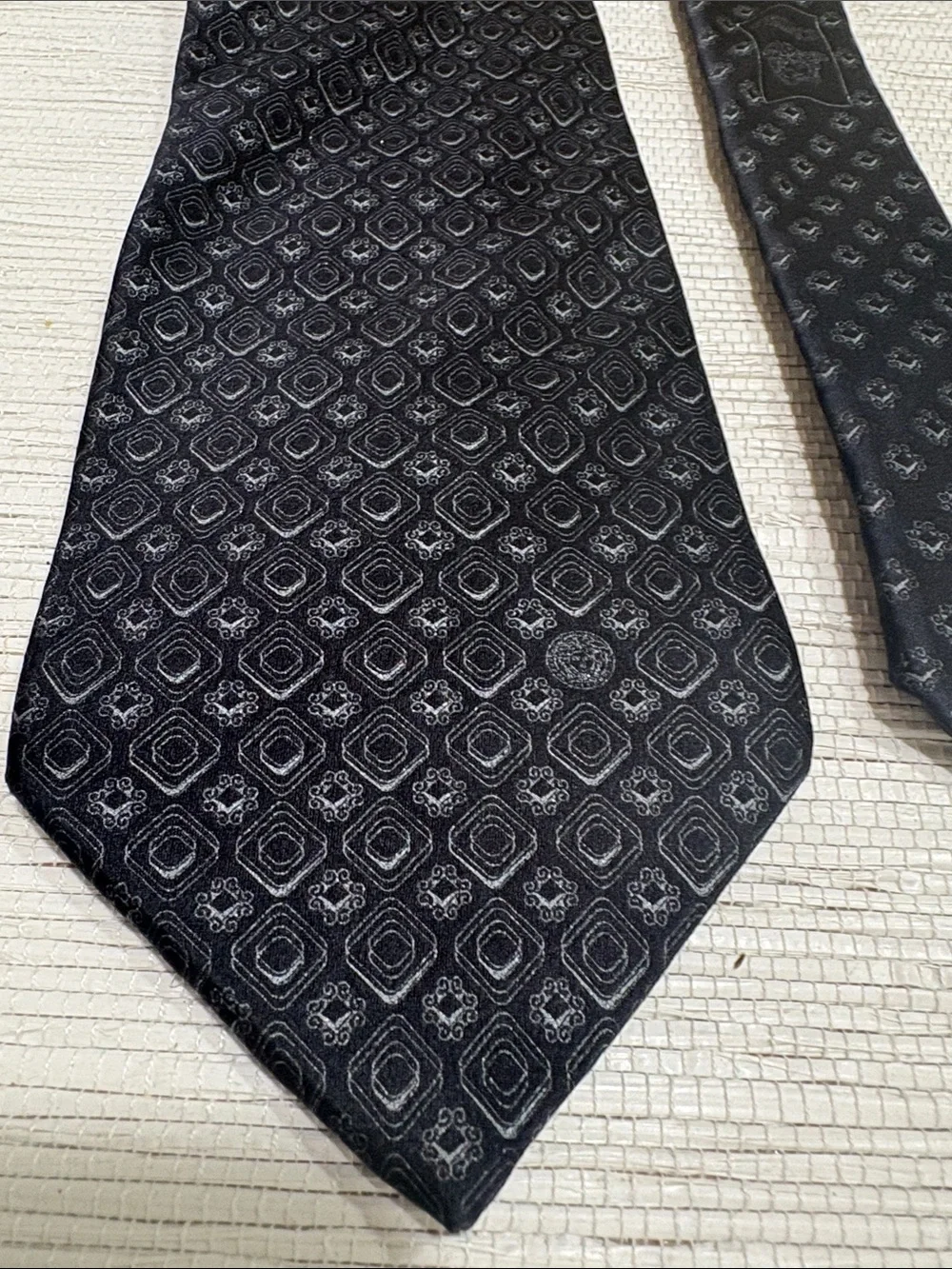 Versace Black Geometric Silk Tie